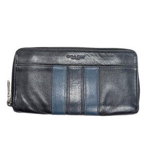 Coach Blue Leather Varsity Rugby Stripe Zippy Accordion Wallet